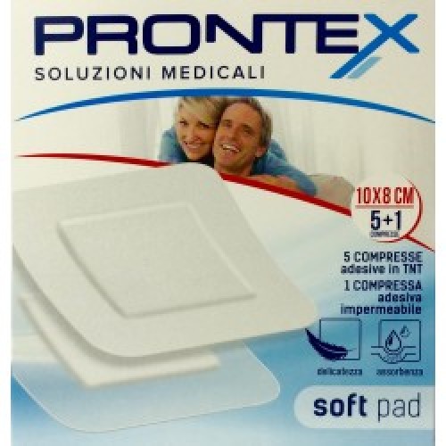 SAFETY PRONTEX SOFT PAD COMPRESSE ADESIVE IN TNT 10X12.5 CM 5 PEZZI + 1 IMPERMEABILE