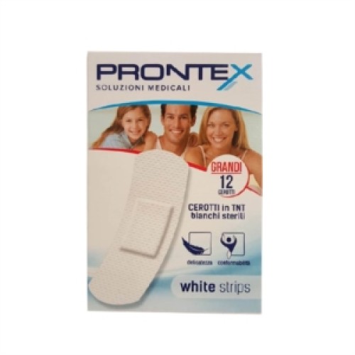 SAFETY PRONTEX WHITE STRIPS CEROTTI IN TNT BIANCHI STERILI GRANDI 12 PEZZI